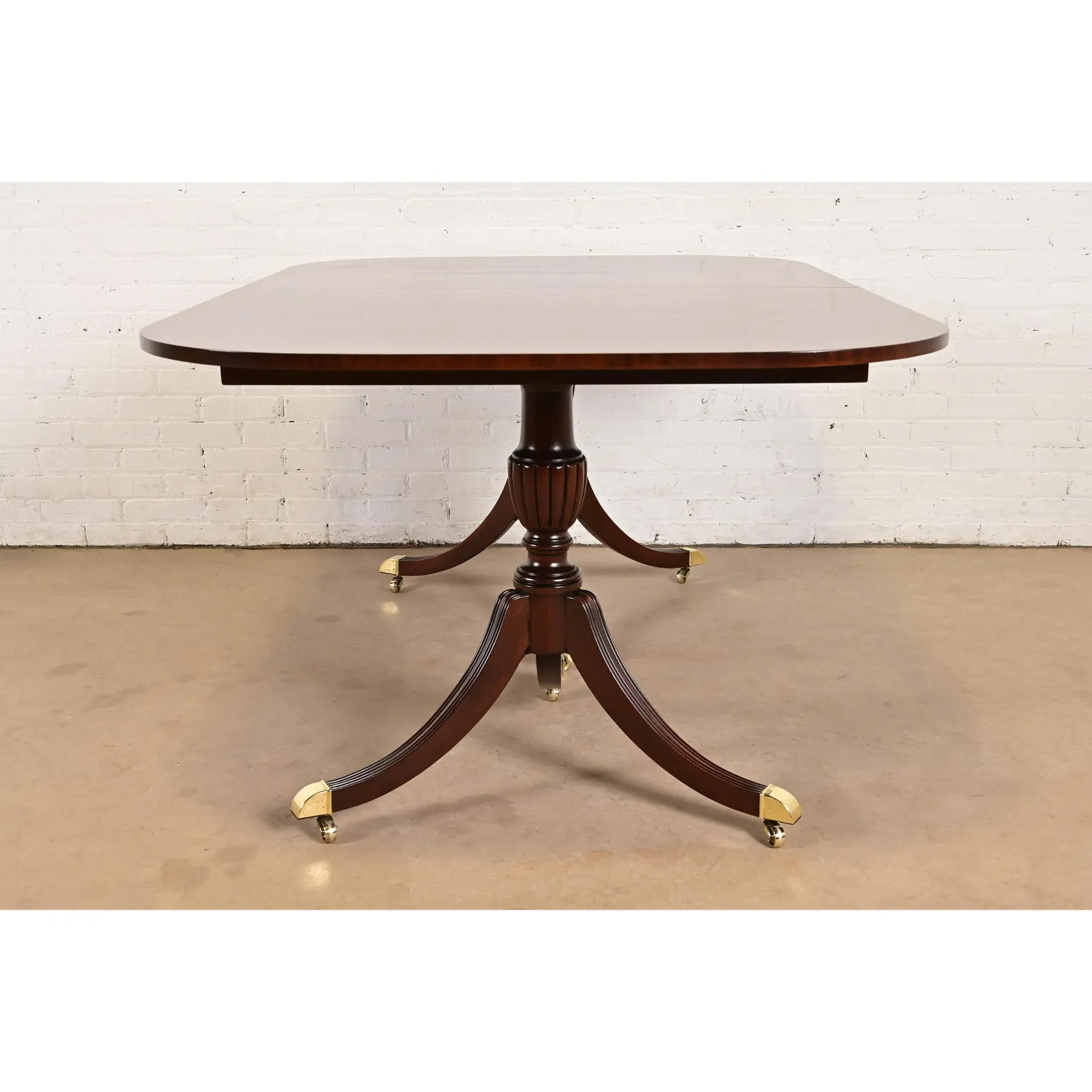 Councill Furniture Georgian Banded Mahogany Double Pedestal Extension Dining Table, Newly Refinished - Image 12