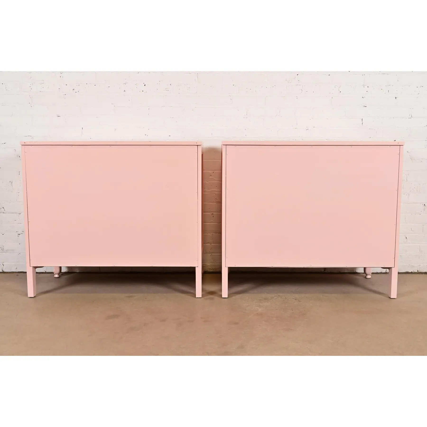 John Widdicomb French Provincial Louis XV Pink Lacquered Commodes or Chests of Drawers, Newly Refinished - Image 13