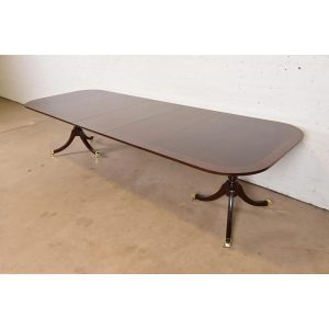 Councill Furniture Georgian Banded Mahogany Double Pedestal Extension Dining Table, Newly Refinished