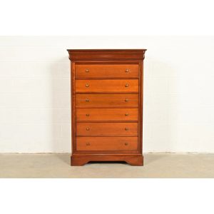 Grange French Louis Philippe Solid Cherry Wood Highboy Dresser or Chest of Drawers