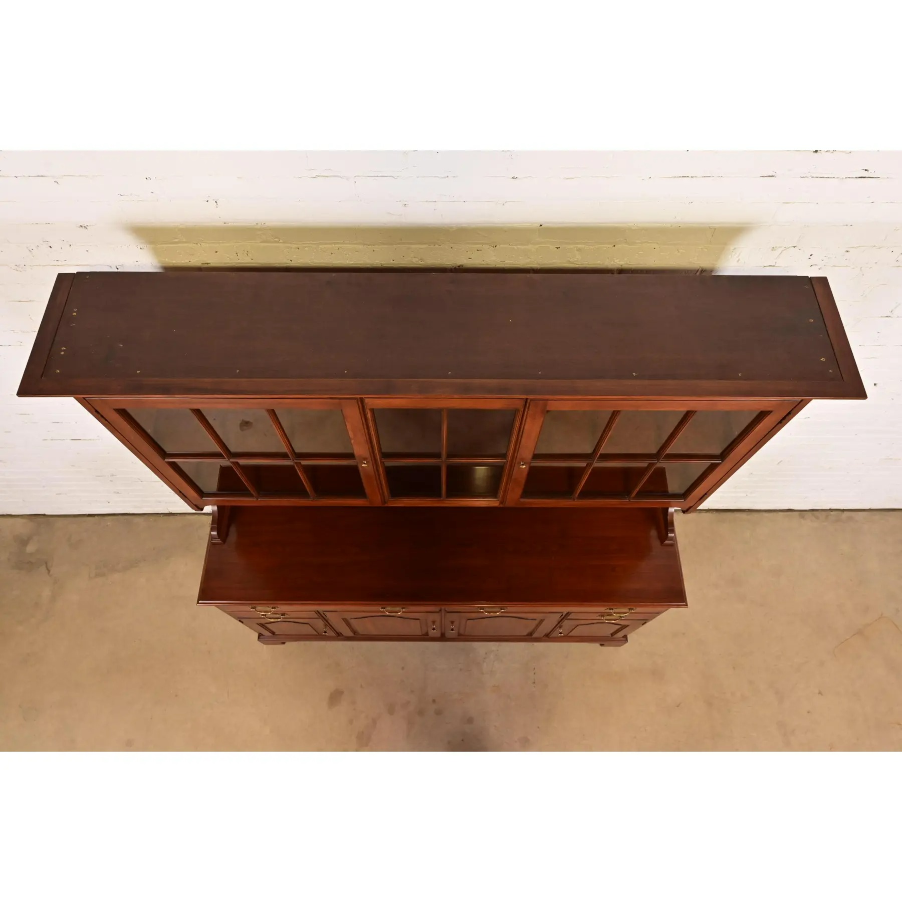 Henkel Harris American Colonial Solid Cherry Wood Breakfront or Sideboard Buffet With Hutch Top, 1977 - Image 11