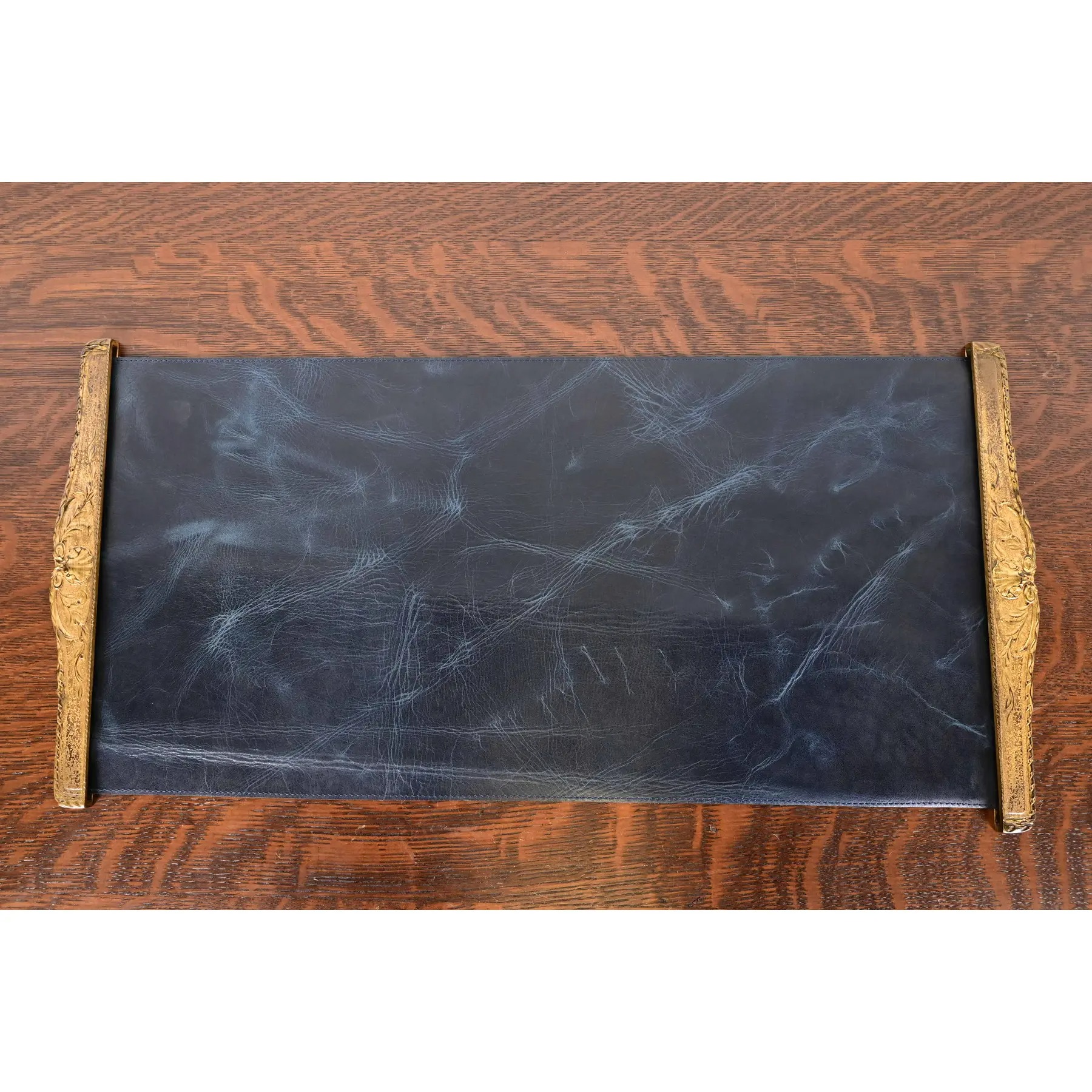 Tiffany Studios New York Louis XVI Bronze Doré Blotter Ends With Leather Desk Blotter