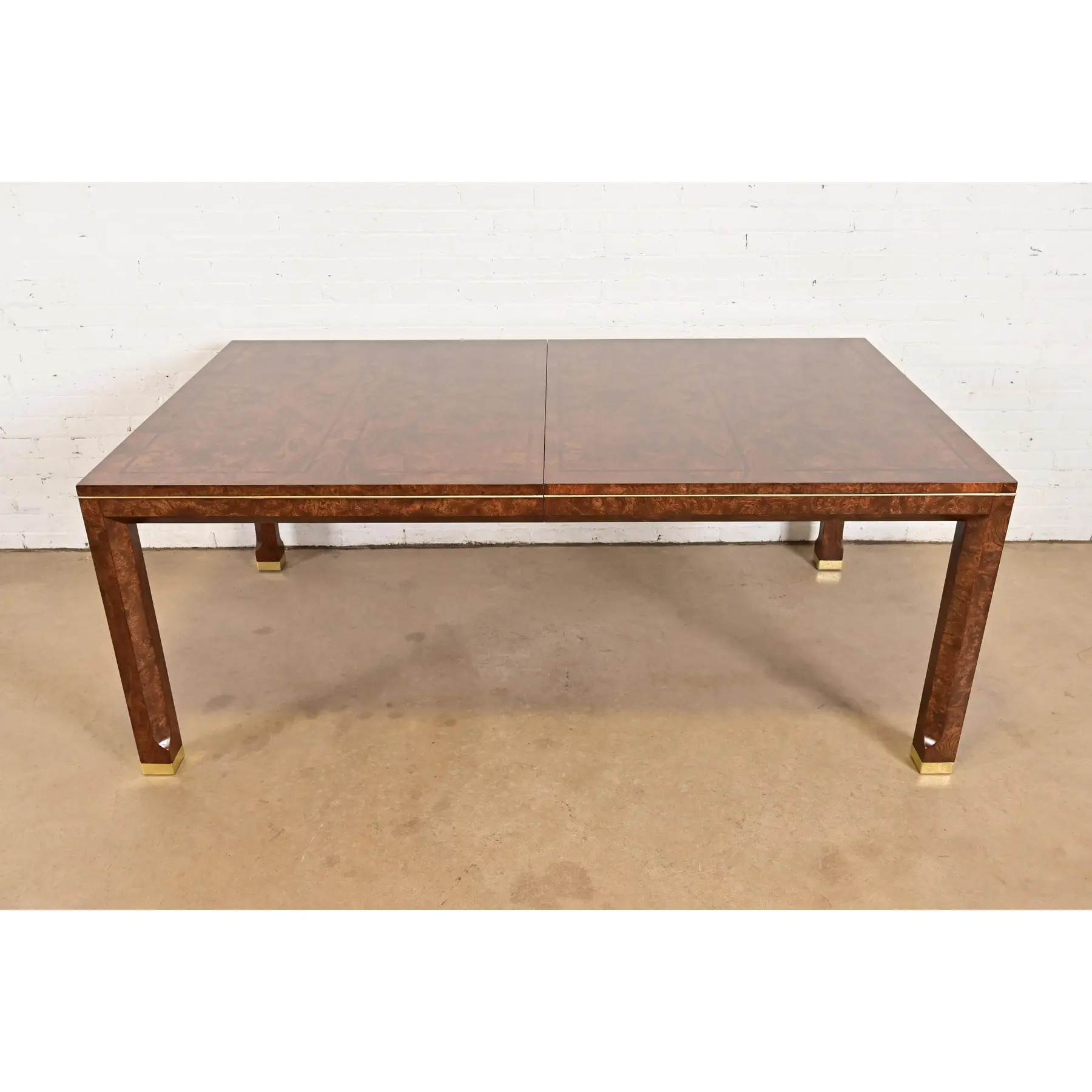 William Doezema for Mastercraft Mid-Century Modern Burl Wood Extension Dining Table, Newly Refinished - Image 9