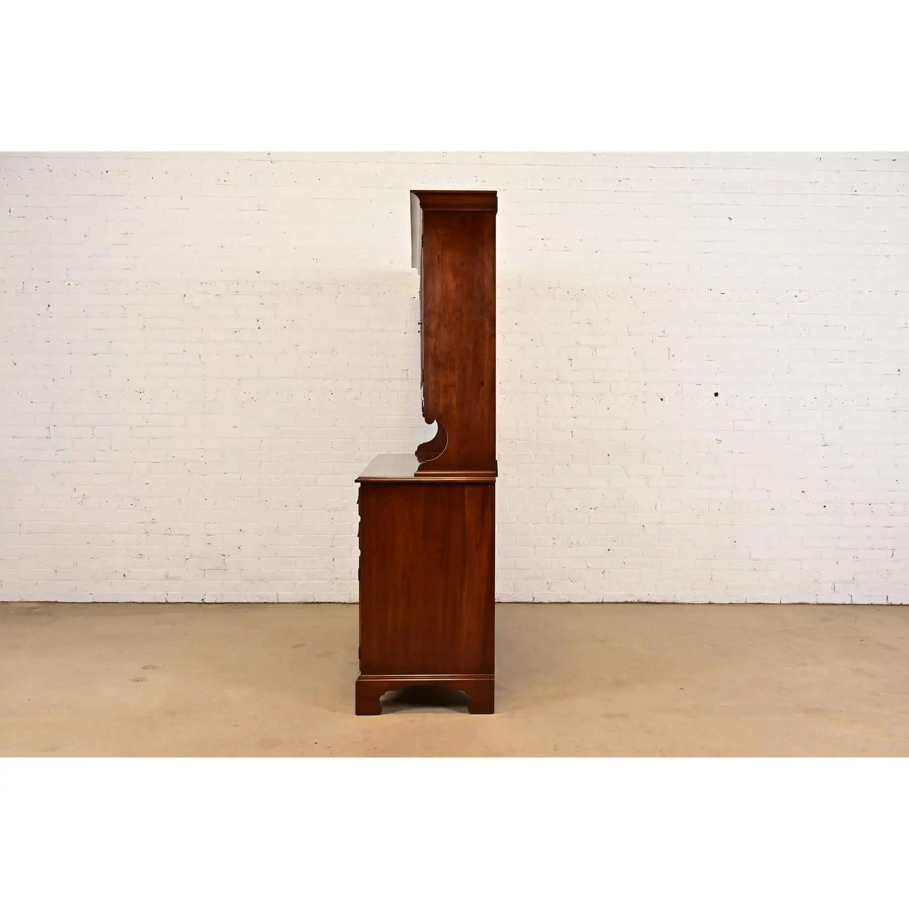 Henkel Harris American Colonial Solid Cherry Wood Breakfront or Sideboard Buffet With Hutch Top, 1977 - Image 12