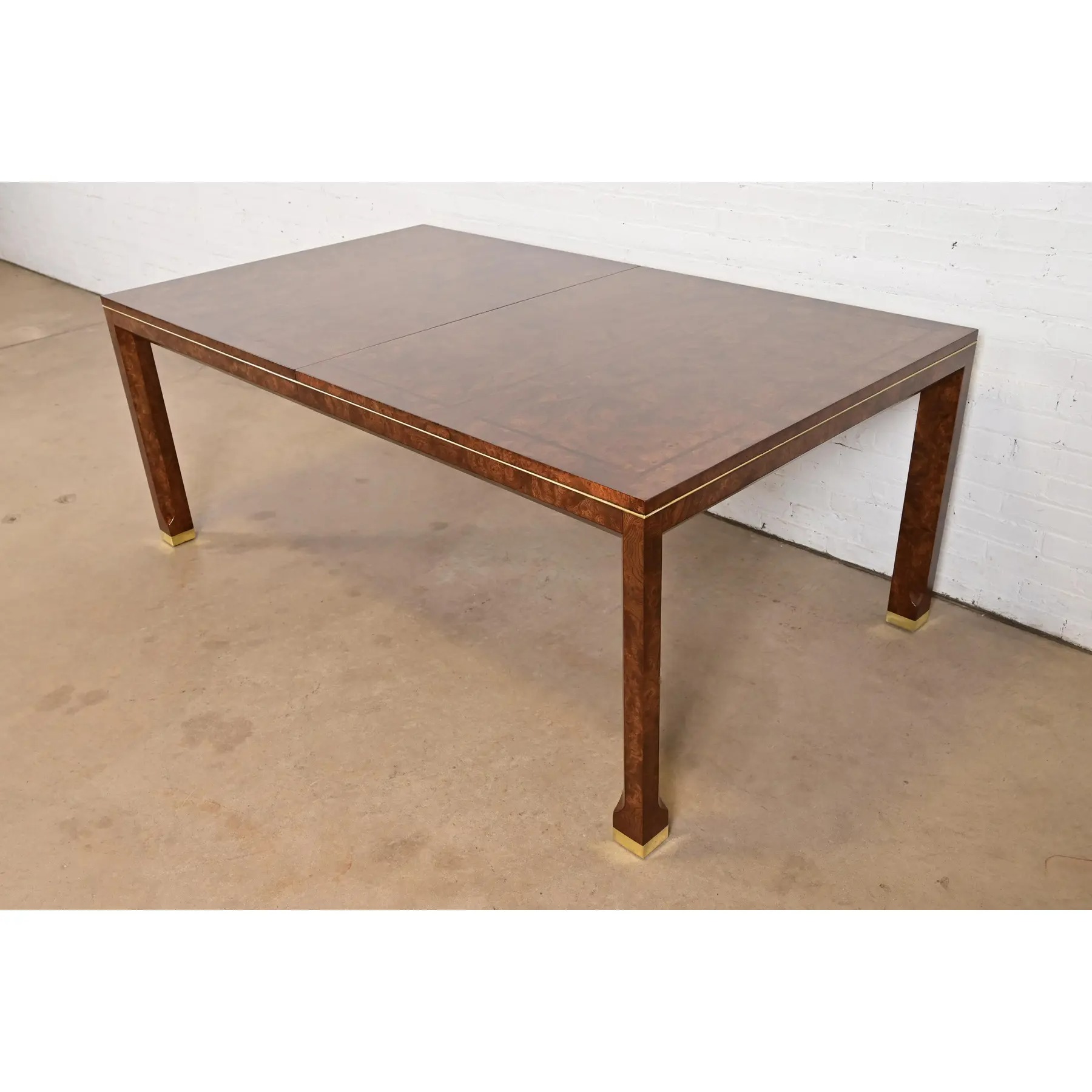 William Doezema for Mastercraft Mid-Century Modern Burl Wood Extension Dining Table, Newly Refinished - Image 10