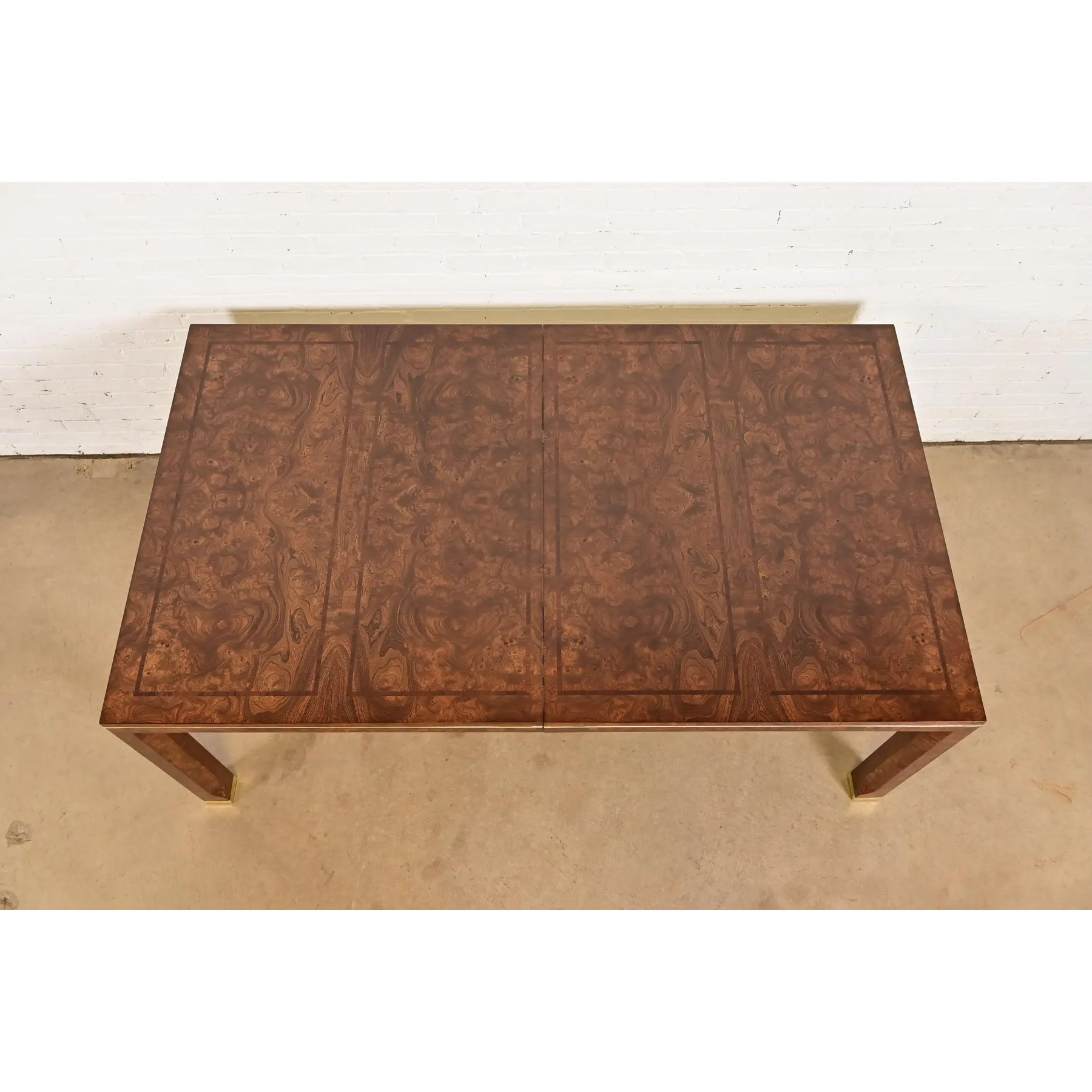 William Doezema for Mastercraft Mid-Century Modern Burl Wood Extension Dining Table, Newly Refinished - Image 11