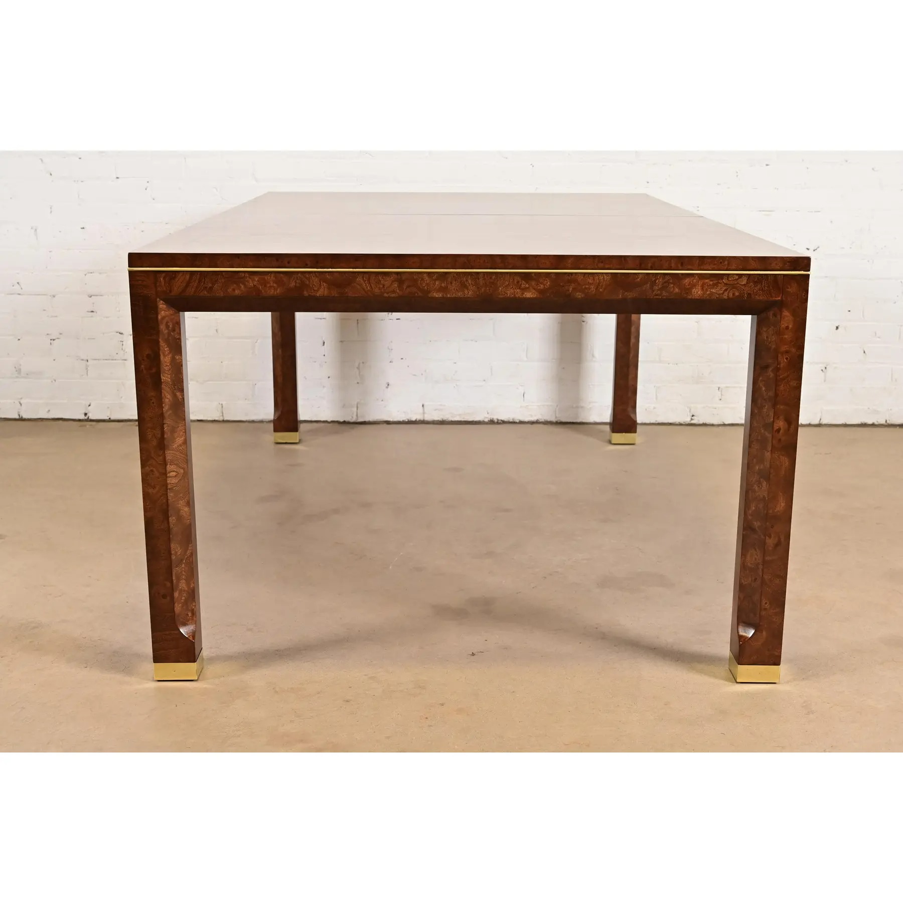 William Doezema for Mastercraft Mid-Century Modern Burl Wood Extension Dining Table, Newly Refinished - Image 14
