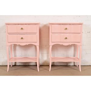 John Widdicomb French Provincial Louis XV Pink Lacquered Nightstands, Newly Refinished