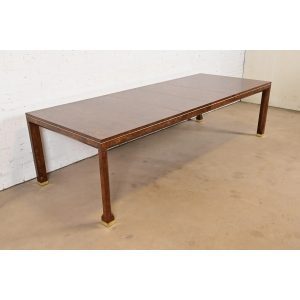 William Doezema for Mastercraft Mid-Century Modern Burl Wood Extension Dining Table, Newly Refinished
