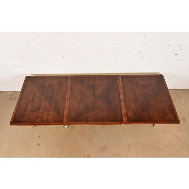 Baker Furniture Style Georgian Banded Mahogany Double Pedestal Extension Dining Table, Newly Refinished - Image 6