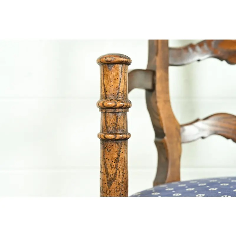 Century Furniture French Country Carved Solid Oak Ladder Back Armchairs, Pair - Image 6