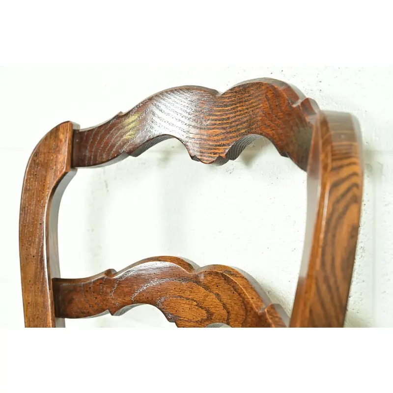 Century Furniture French Country Carved Solid Oak Ladder Back Side Chairs or Dining Chairs, Pair - Image 6