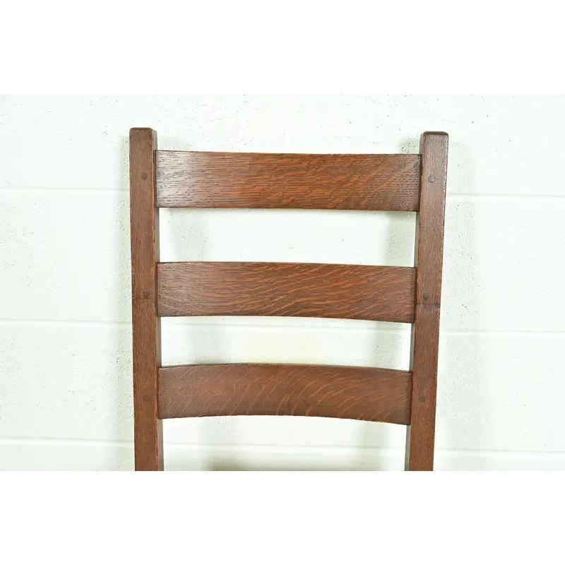 Gustav Stickley Antique Mission Oak Arts & Crafts Ladder Back Dining Chairs, Set of Ten - Image 6