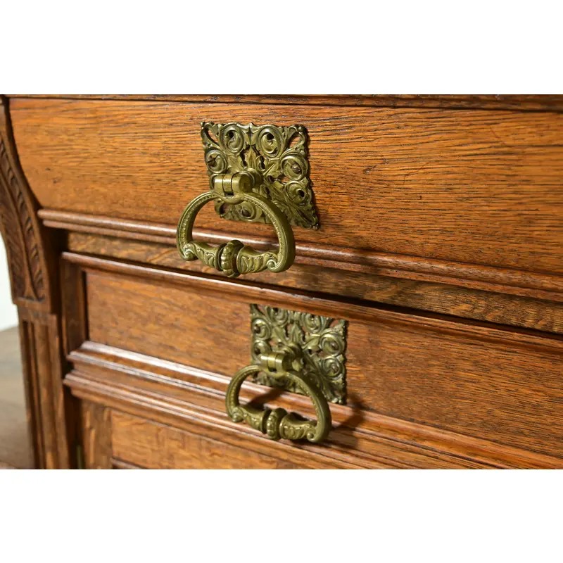 Herter Brothers Style Antique English Victorian Carved Oak Mirrored Back Bar or Sideboard, Circa 1890s - Image 6