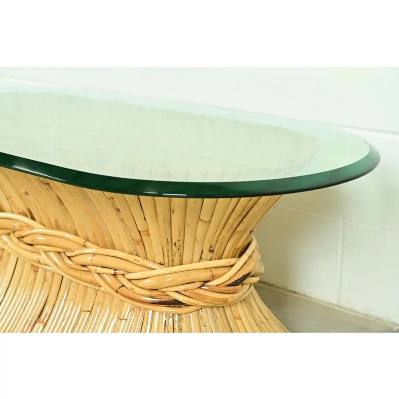 McGuire Hollywood Regency Organic Modern Bamboo Sheaf of Wheat Pedestal Coffee Table, Circa 1970s - Image 6