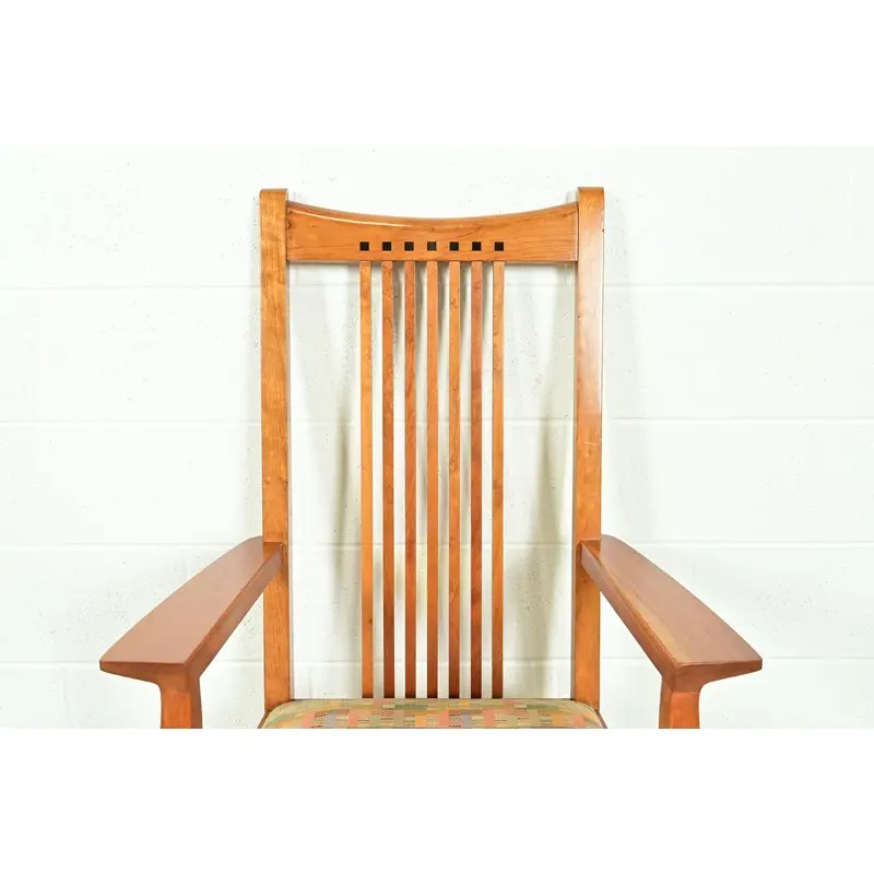 Stickley Arts & Crafts Cherry Wood High Back Spindle Armchairs, Pair - Image 6