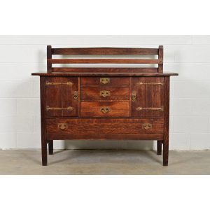 Gustav Stickley Antique Mission Oak Arts & Crafts Strap Hinge Sideboard, Circa 1910