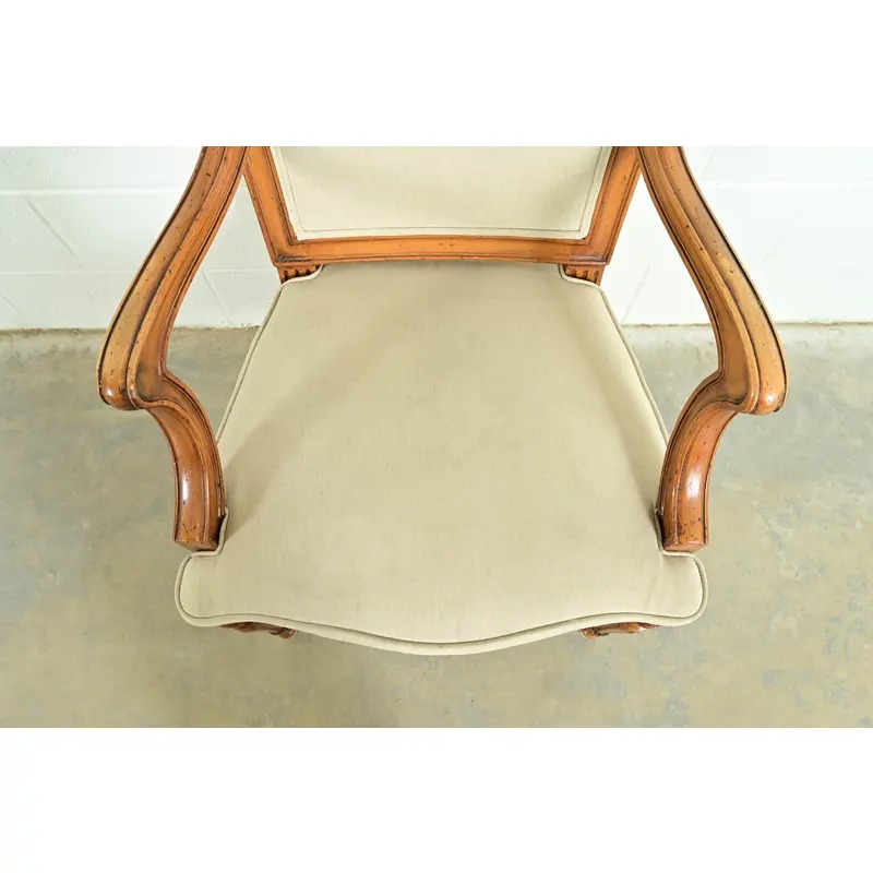 Baker Furniture Style French Regency Louis XVI Carved Walnut Armchairs or Dining Captain Chairs, Pair - Image 7