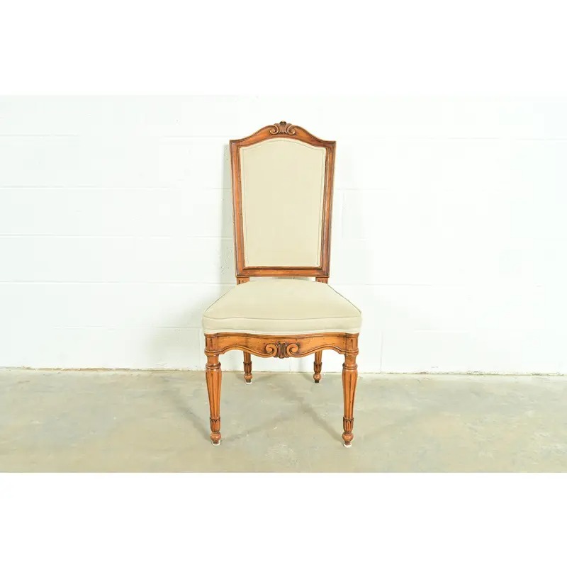 Baker Furniture Style French Regency Louis XVI Carved Walnut Dining Chairs, Set of Six - Image 7