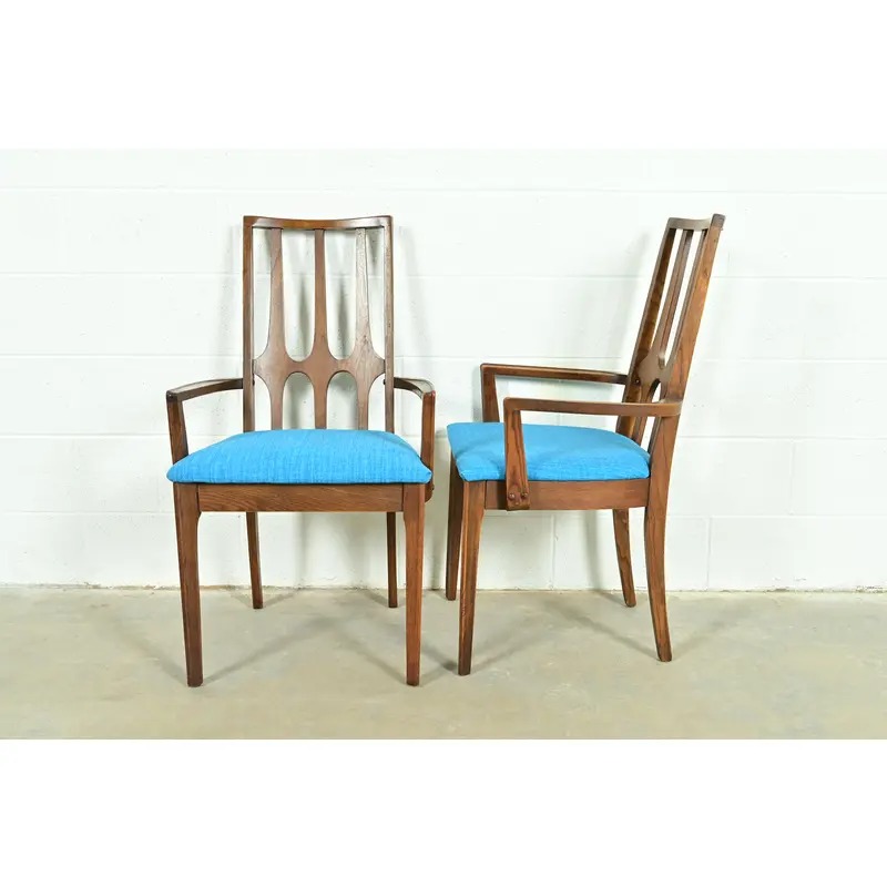 Broyhill Brasilia Mid-Century Modern Sculpted Walnut High Back Armchairs, Pair - Image 7