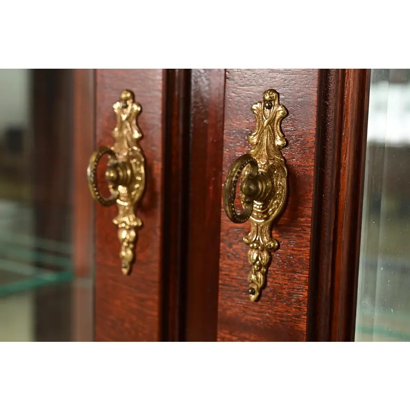 Ethan Allen Georgian Inlaid Mahogany Lighted Breakfront Bookcase Cabinet - Image 7