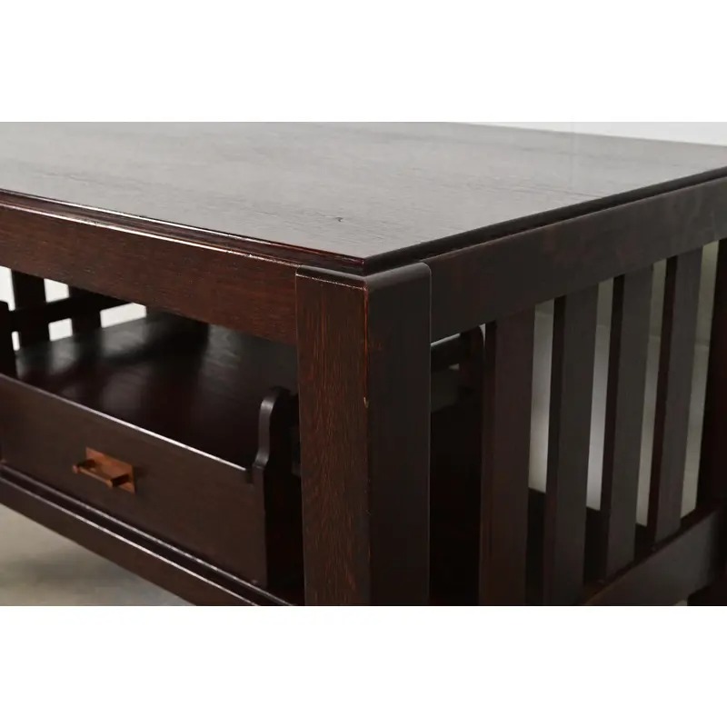 Limbert Style Antique Mission Oak Arts & Crafts Desk or Library Table, Circa 1910 - Image 7