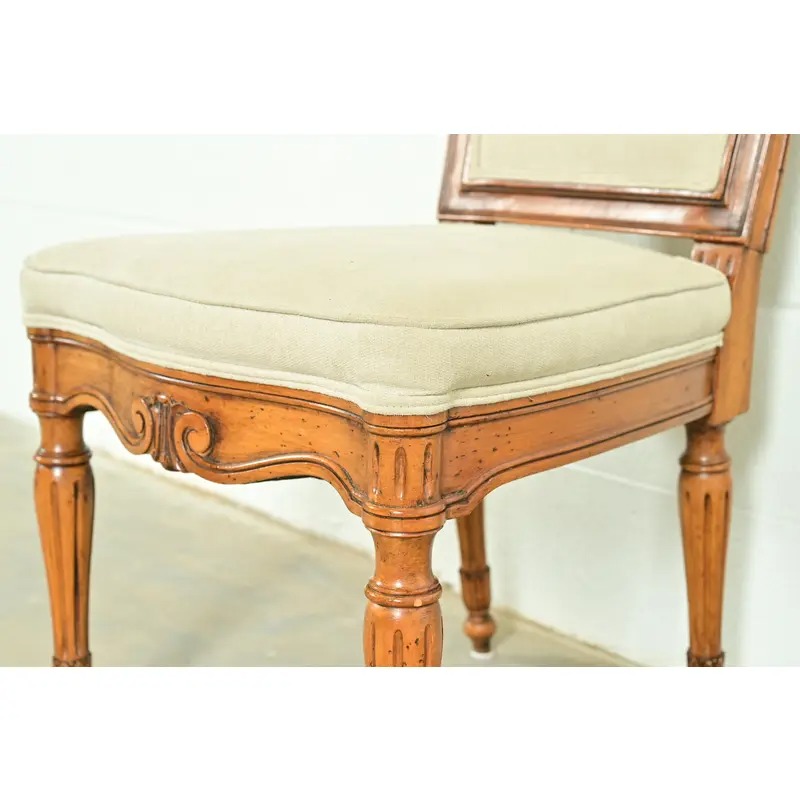 Baker Furniture Style French Regency Louis XVI Carved Walnut Side Chairs or Dining Chairs, Pair - Image 8