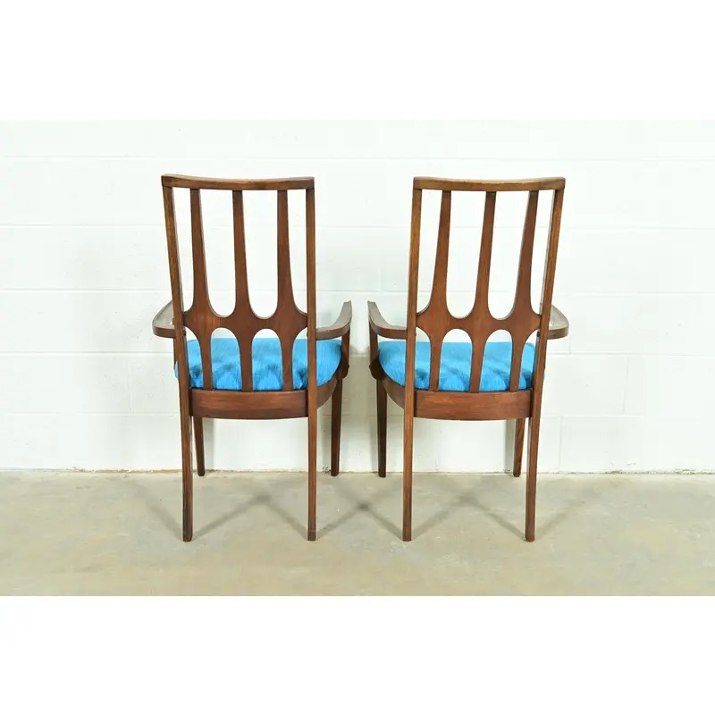 Broyhill Brasilia Mid-Century Modern Sculpted Walnut High Back Armchairs, Pair - Image 8