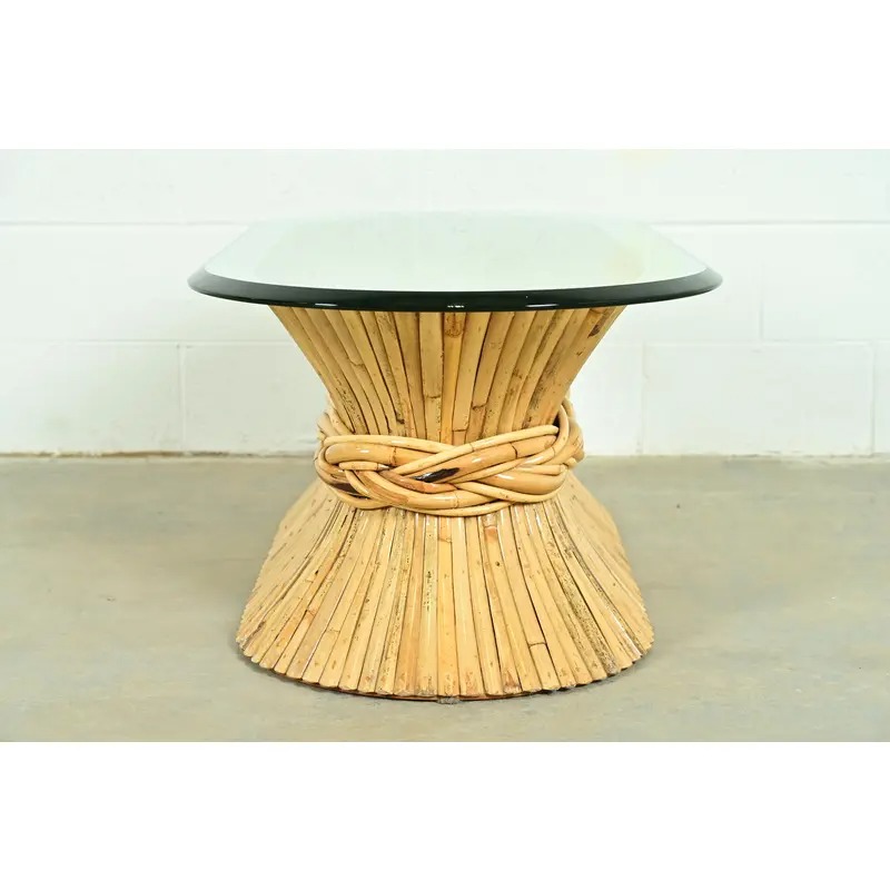 McGuire Hollywood Regency Organic Modern Bamboo Sheaf of Wheat Pedestal Coffee Table, Circa 1970s - Image 8