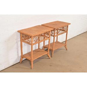 Ralph Lauren Safari Collection Organic Modern Woven Wicker Rattan Nightstands, Pair