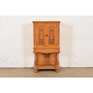 Antique Renaissance Revival Carved Oak Cupboard or Bar Cabinet, Circa 1920s