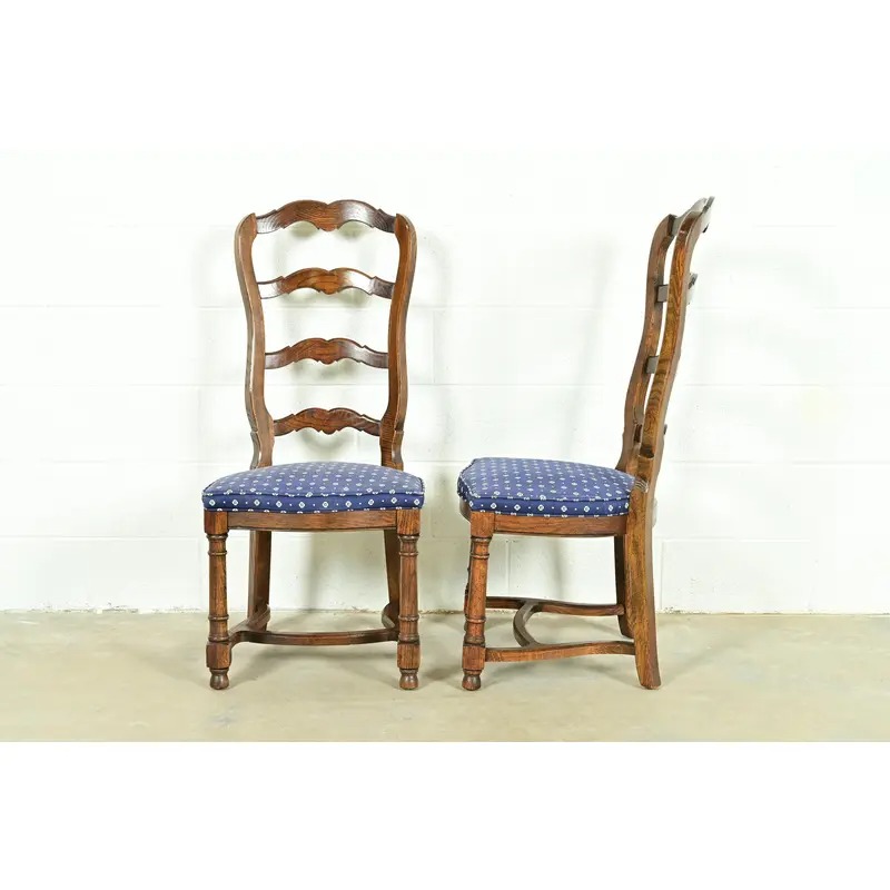 Century Furniture French Country Carved Solid Oak Ladder Back Dining Chairs, Set of Six - Image 9
