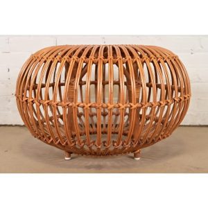 Franco Albini Mid-Century Organic Modern Italian Rattan Pouf Ottoman
