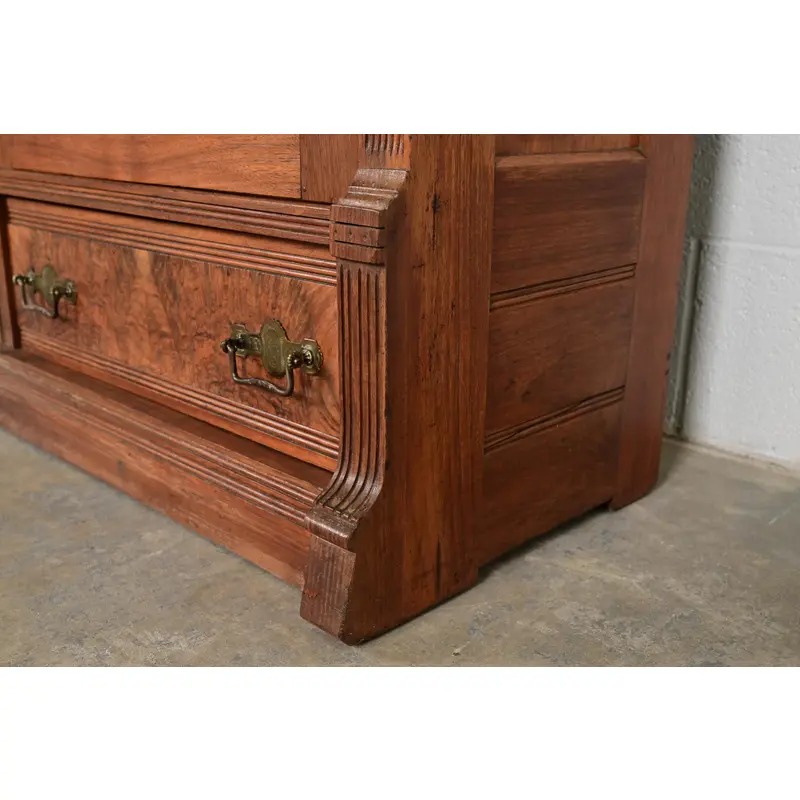 Herter Brothers Style Antique Eastlake Victorian Carved Burled Walnut Bookcase, Circa 1880s - Image 9