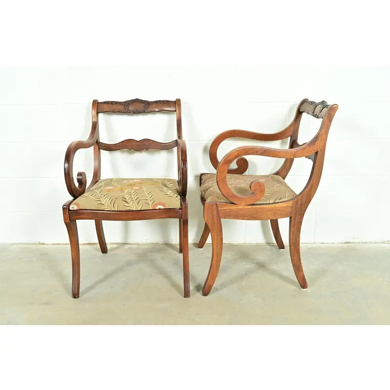 Kindel Furniture Style Regency Carved Solid Mahogany Armchairs, Pair - Image 9