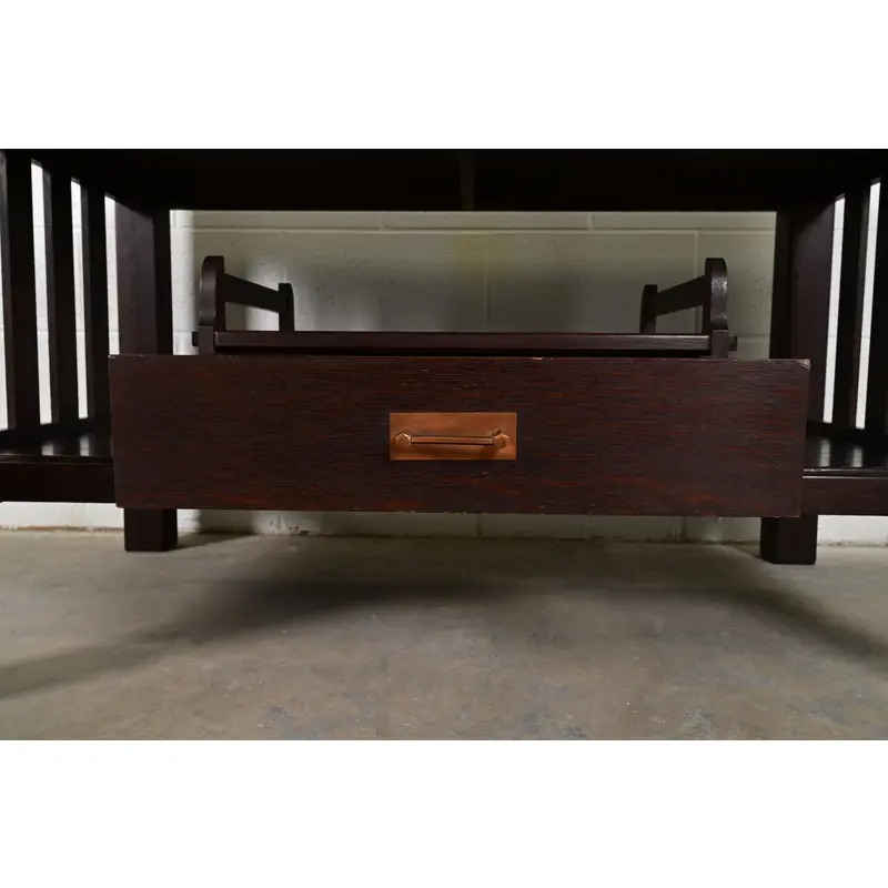 Limbert Style Antique Mission Oak Arts & Crafts Desk or Library Table, Circa 1910 - Image 9