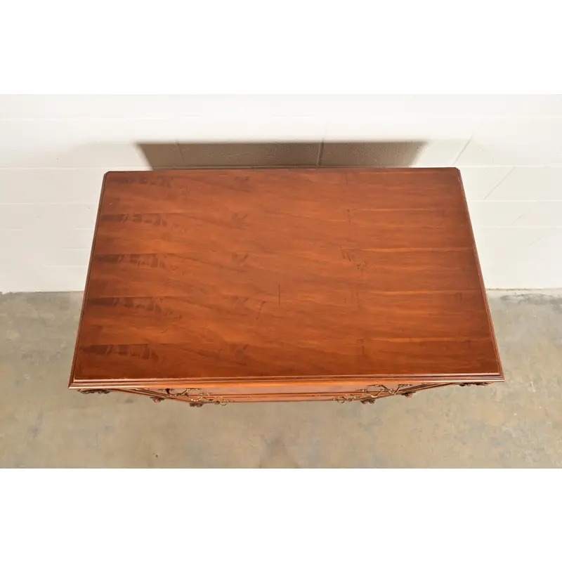 Romweber Style Antique French Provincial Louis XV Carved Satinwood and Burl Wood Highboy Dresser, Circa 1920s - Image 9