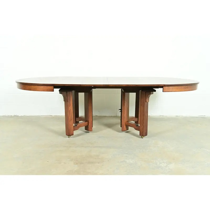 Stickley Brothers Style Antique Mission Oak Arts & Crafts Extension Dining Table, Newly Refinished - Image 9