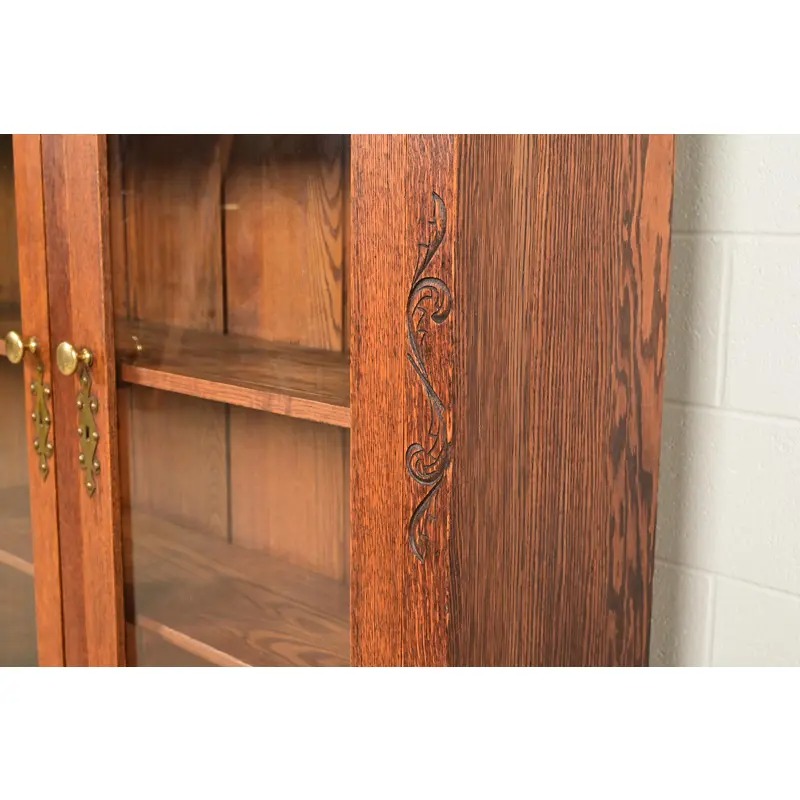 Antique Victorian Carved Oak Two-Door Bookcase, Circa 1890s - Image 10