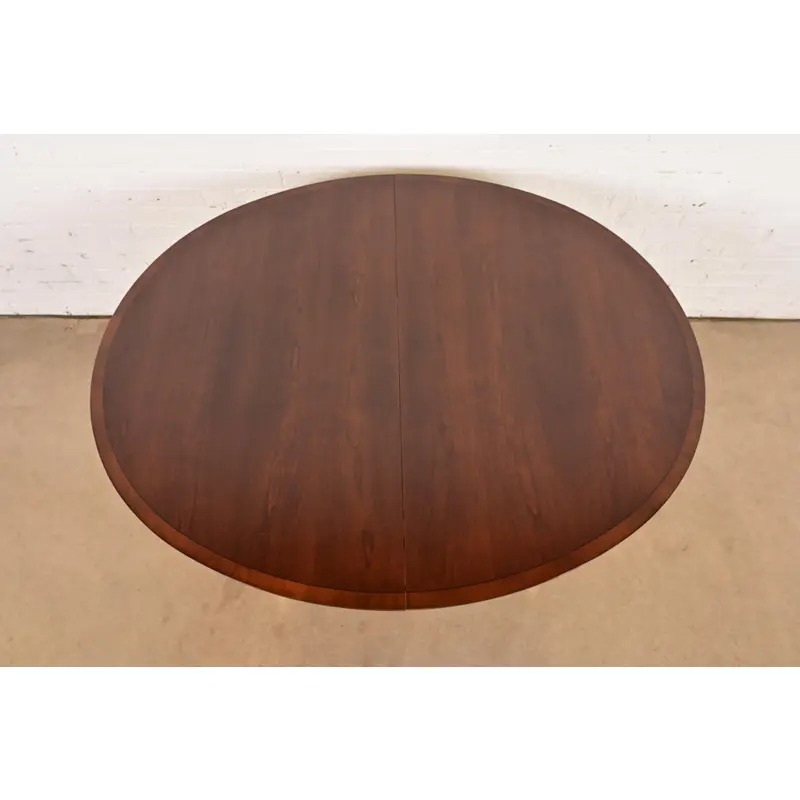 Baker Furniture Georgian Banded Cherry Wood Pedestal Extension Dining Table, Newly Refinished - Image 10