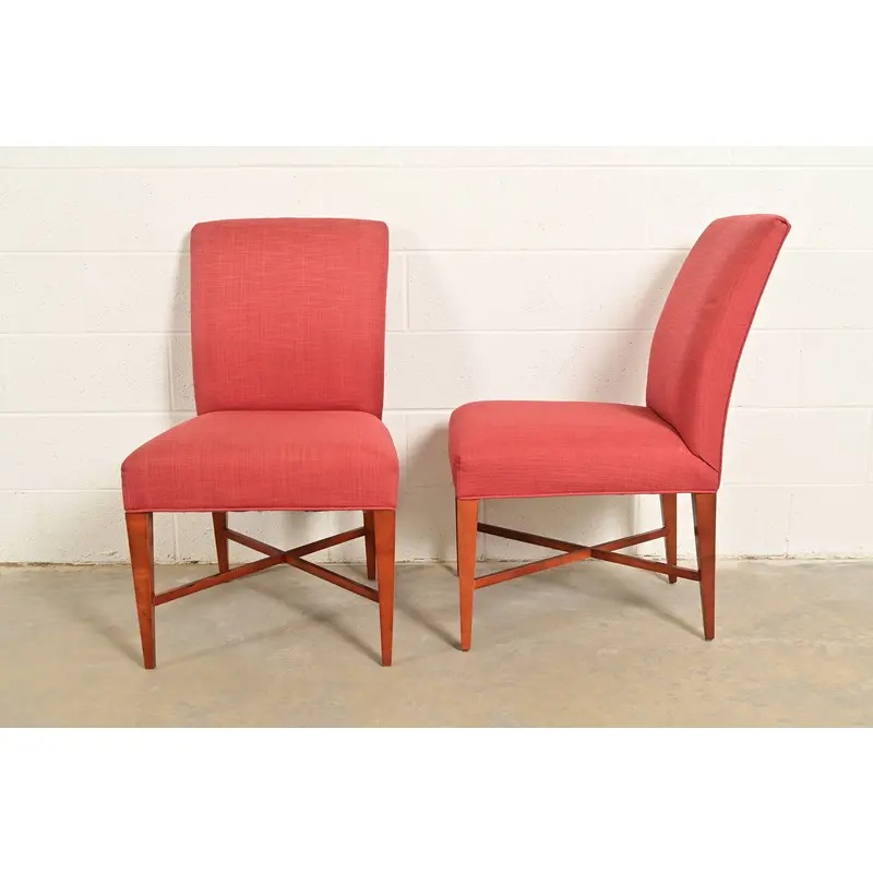 Baker Furniture Modern Regency Sycamore Wood Upholstered X-Base Dining Chairs, Set of Six - Image 10