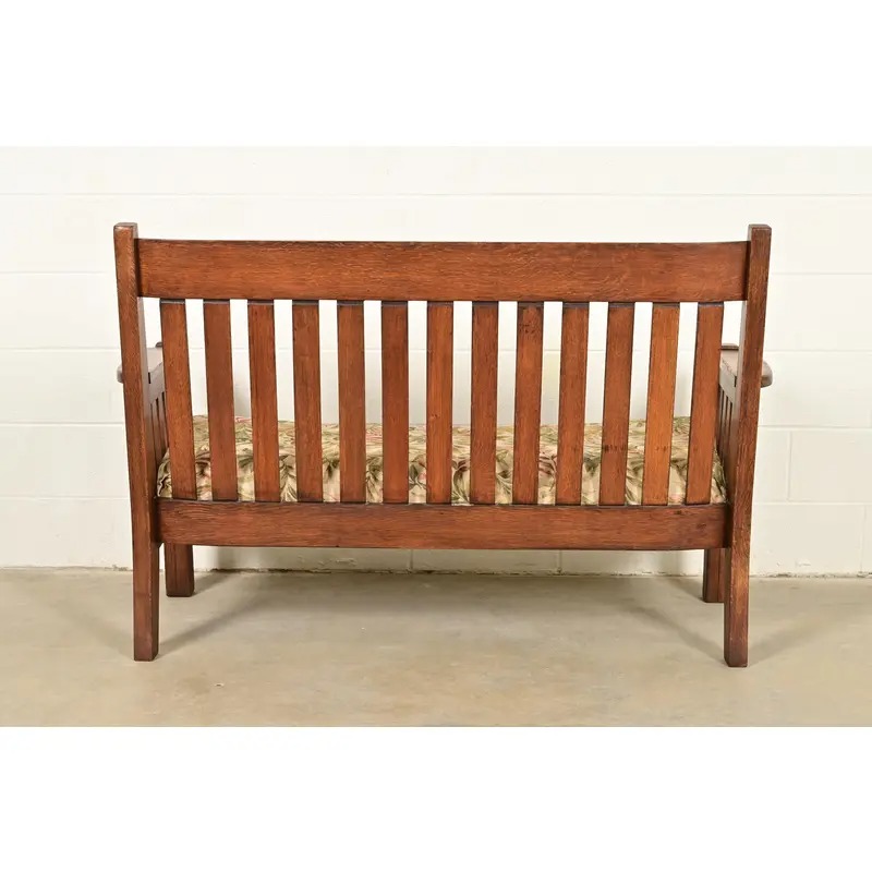 Gustav Stickley Style Antique Mission Oak Arts & Crafts Bench or Settle Sofa, Circa 1900 - Image 10