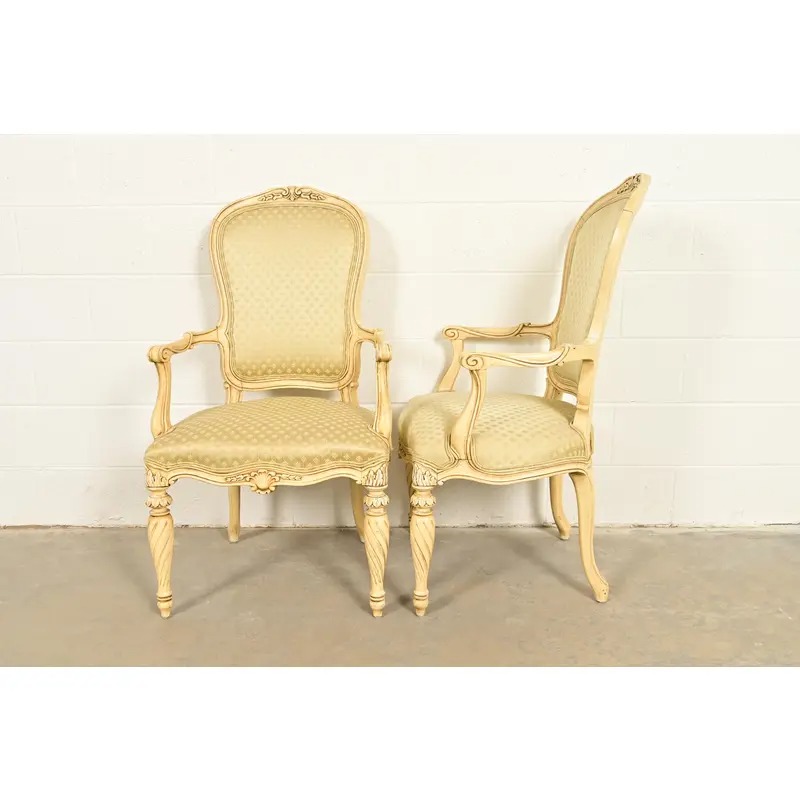 Karges French Regency Louis XVI Cream Lacquered Armchairs, Pair - Image 10