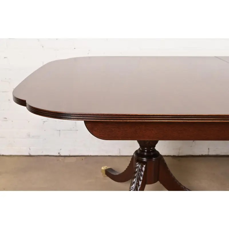 Karges Georgian Mahogany Double Pedestal Extension Dining Table, Newly Refinished - Image 10