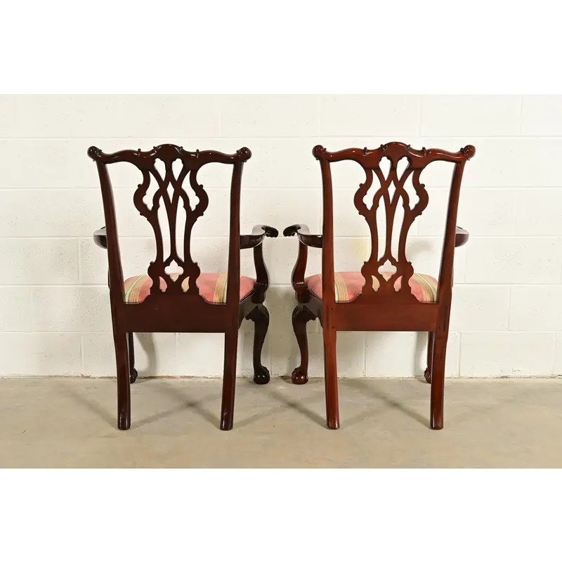 Kindel Furniture Chippendale Carved Mahogany Dining Arm Chairs, Set of Four - Image 10