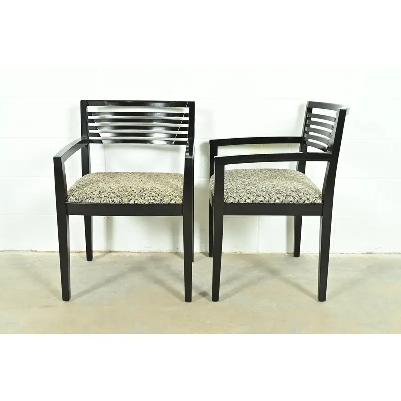 Knoll Postmodern Black Lacquered Ricchio Armchairs, Pair - Image 10