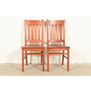 Limbert Style Antique Mission Oak Arts & Crafts Side Chairs or Dining Chairs, Pair