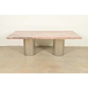 Matteo Grassi Style Modern Italian Granite and Steel Double Pedestal Dining Table, Circa 1970s