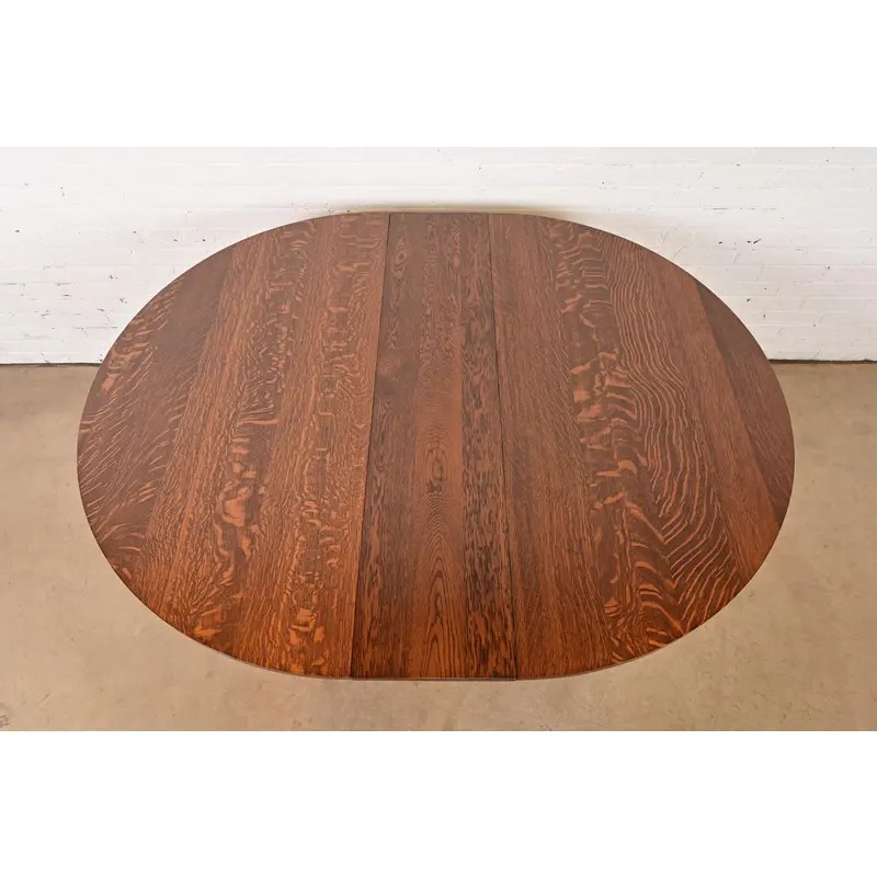 Stickley Brothers Style Antique Mission Oak Arts & Crafts Pedestal Extension Dining Table, Newly Refinished - Image 10