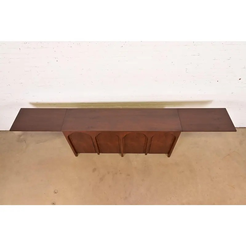 T. H. Robsjohn Gibbings for Widdicomb Sculpted Walnut Colosseum Sideboard Credenza, Newly Refinished - Image 10